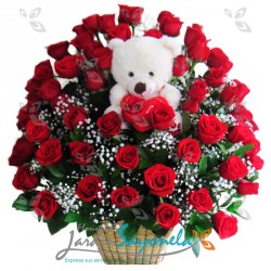 Canasta de rosas y peluche