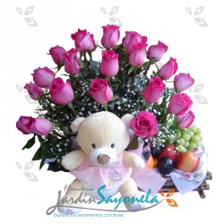 Rosas frutas y peluche